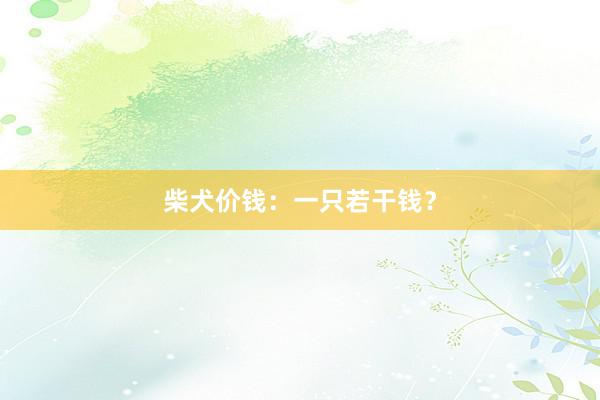 柴犬价钱：一只若干钱？